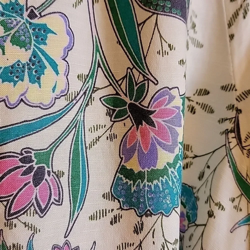 Loft-Linen iv, teal pink, print dress. Short sleeves. XLP. NWT.